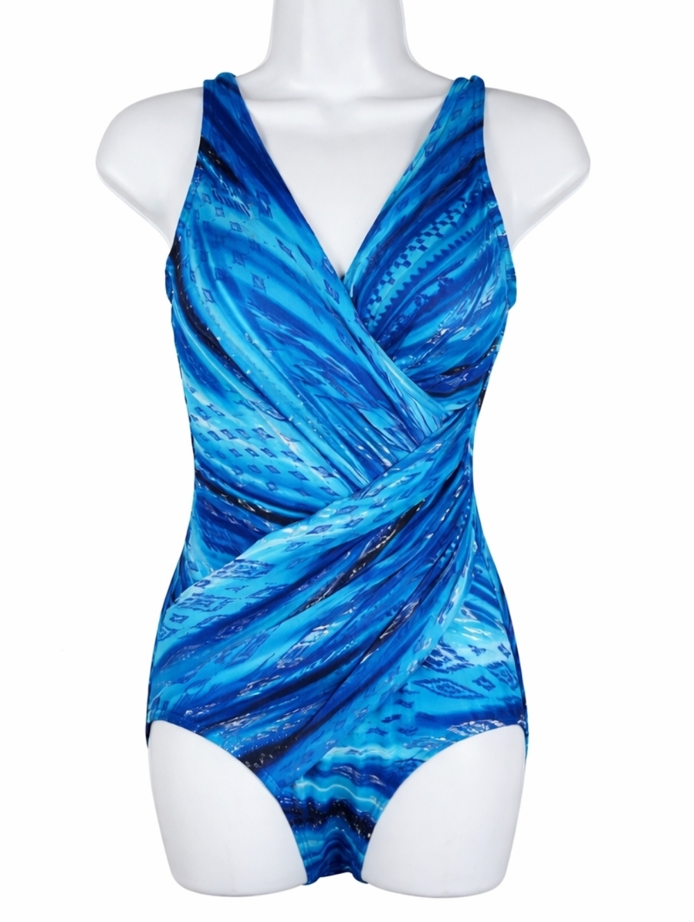 Miraclesuit Atlantis Oceanus Blue Faux Wrap One Piece Swimsuit Tummy Control 10